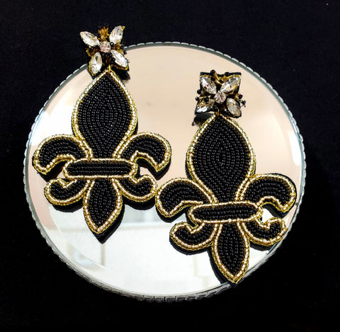 *XL sized*  beaded fleur de lis earrings