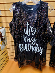 Birthday sequin dress with cold shoulder (sequin in front only)