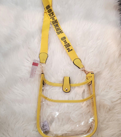 Southern Girl Large clear/yellow/blue  crossbody bag with straps
