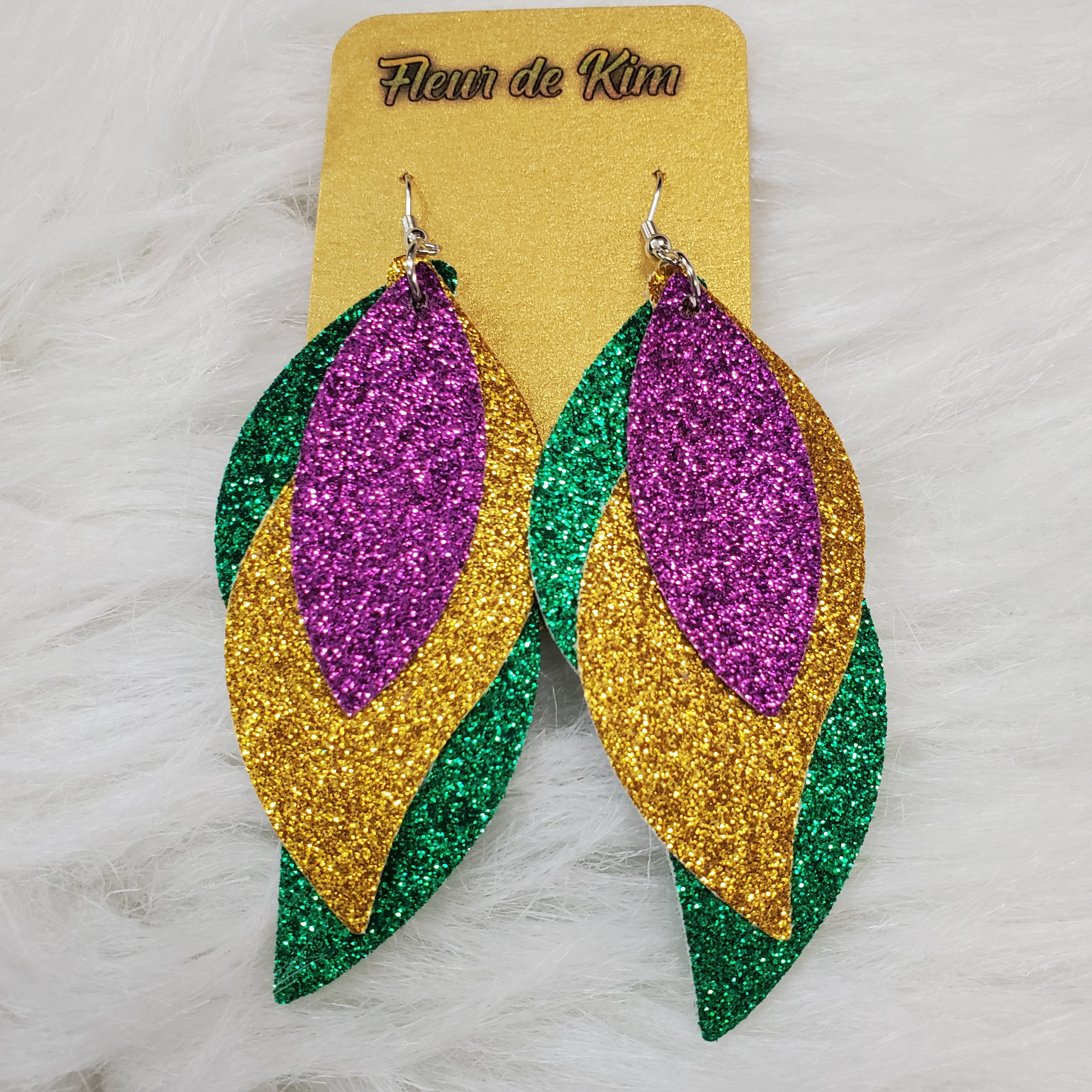 Mardi Gras glitter earrings