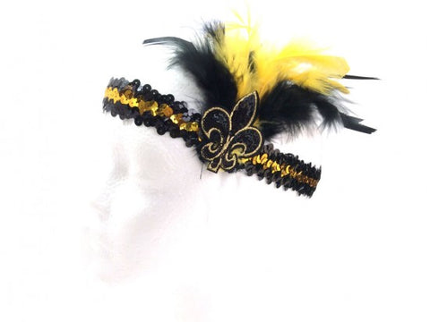 *Black n gold sequin headband with feathers
