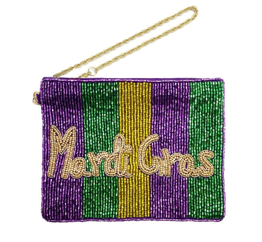 Mardi Gras seeded mini pouch bag