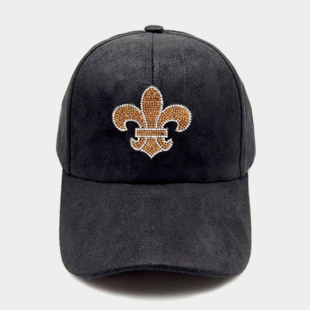 Bling and suede fleur de lis cap