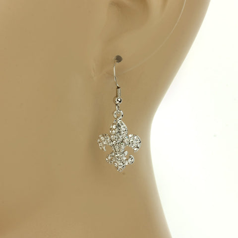 Bling silvertone fleur de lis earrings
