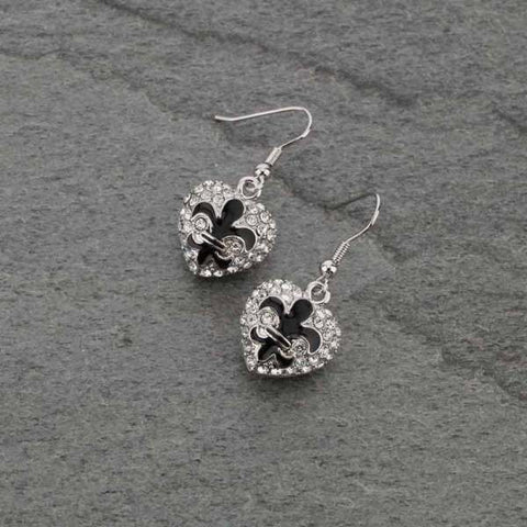 heart fleur de lis earrings silver