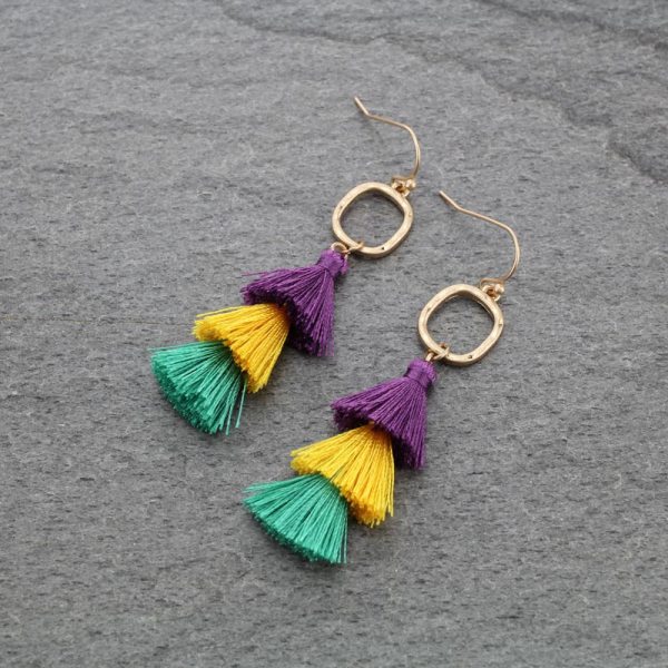 Mardi Gras tassel drop earrings
