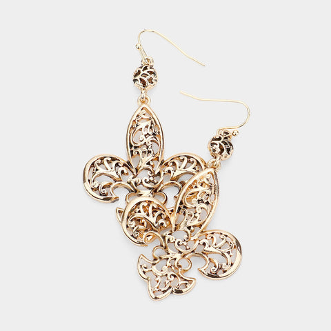 Fleur de lis filigree earrings gold (large)