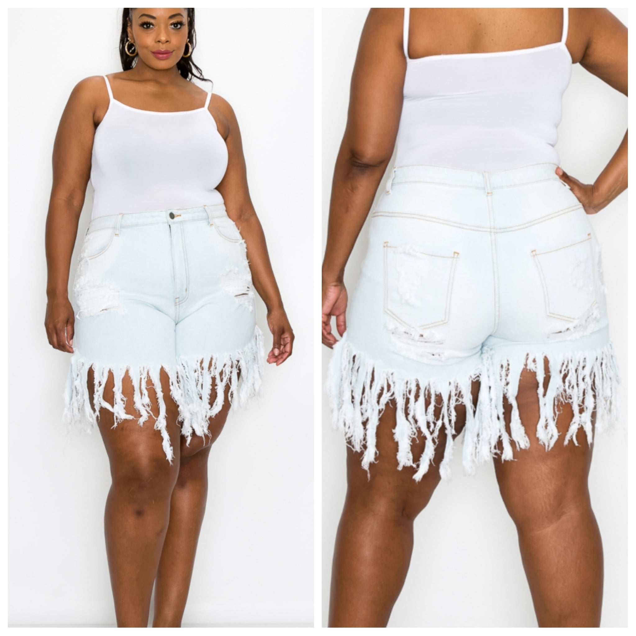 Light color Denim shredded shorts plus size