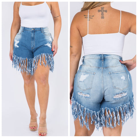 Denim shredded shorts plus size