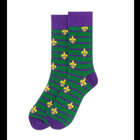 Fleur de lis Mardi Gras socks unisex