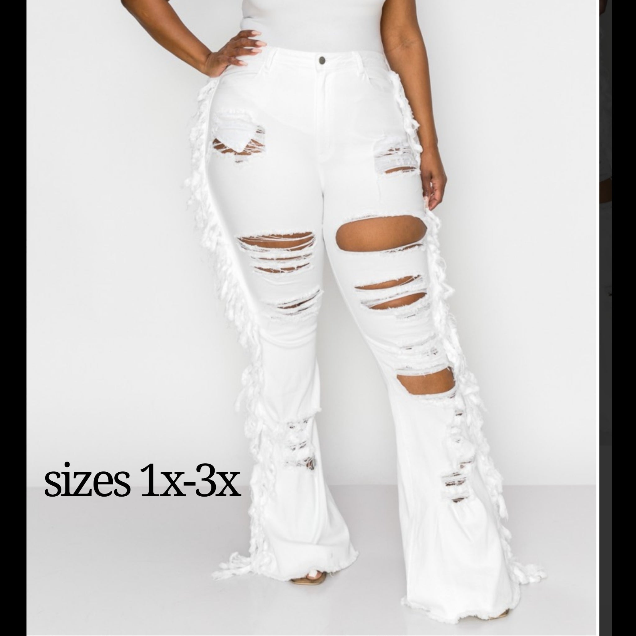 White fringed jeans Plus size