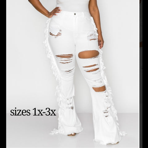 White fringed jeans Plus size