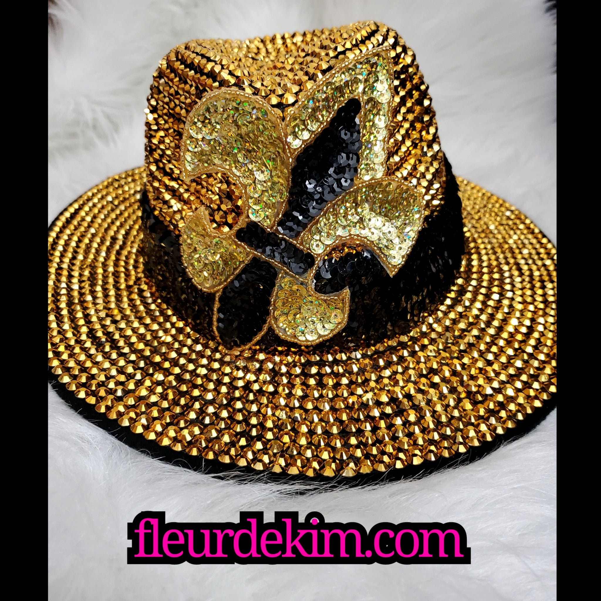 cowboy hat fleur de lis super bling gold