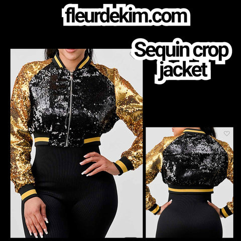Black n gold crop sequin jacket