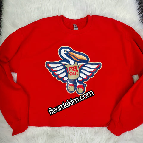 Pel Out logo "Oversized" red fleece crop