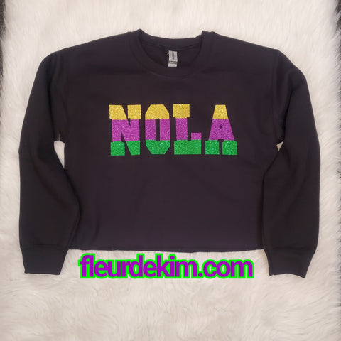 NOLA Mardi oversized fleece crop top black