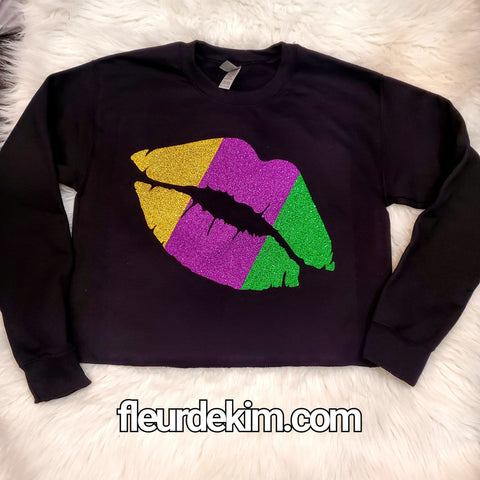 Lips Mardi oversized fleece crop top black