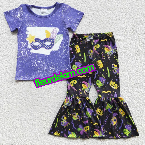 *girls Mardi Gras set (tshirt/tights with  flare)