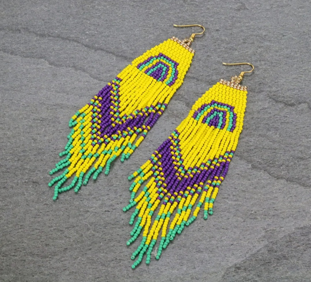Mardi gras seed earrings long