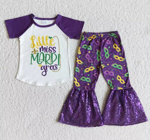 *girls Mardi Gras set (tshirt/tights with sequin flare)
