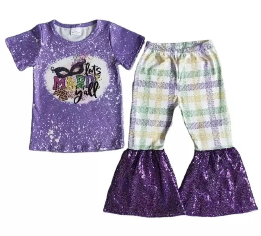 *girls Mardi Gras set (tshirt/tights with sequin flare)