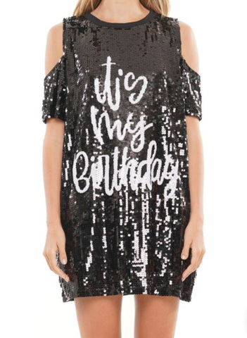 Birthday sequin dress with cold shoulder (sequin in front only)