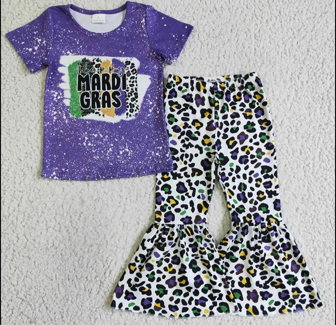 *girls Mardi Gras  set (tshirt/tights with  flare)