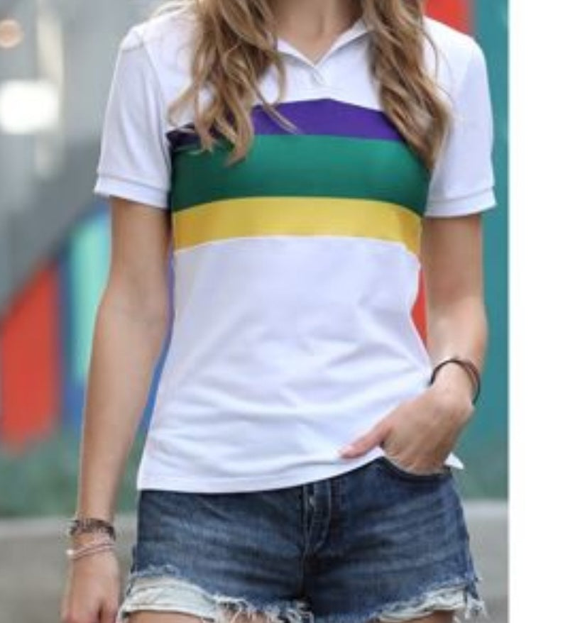 *Mardi Gras striped shirt (juniors sizes) white